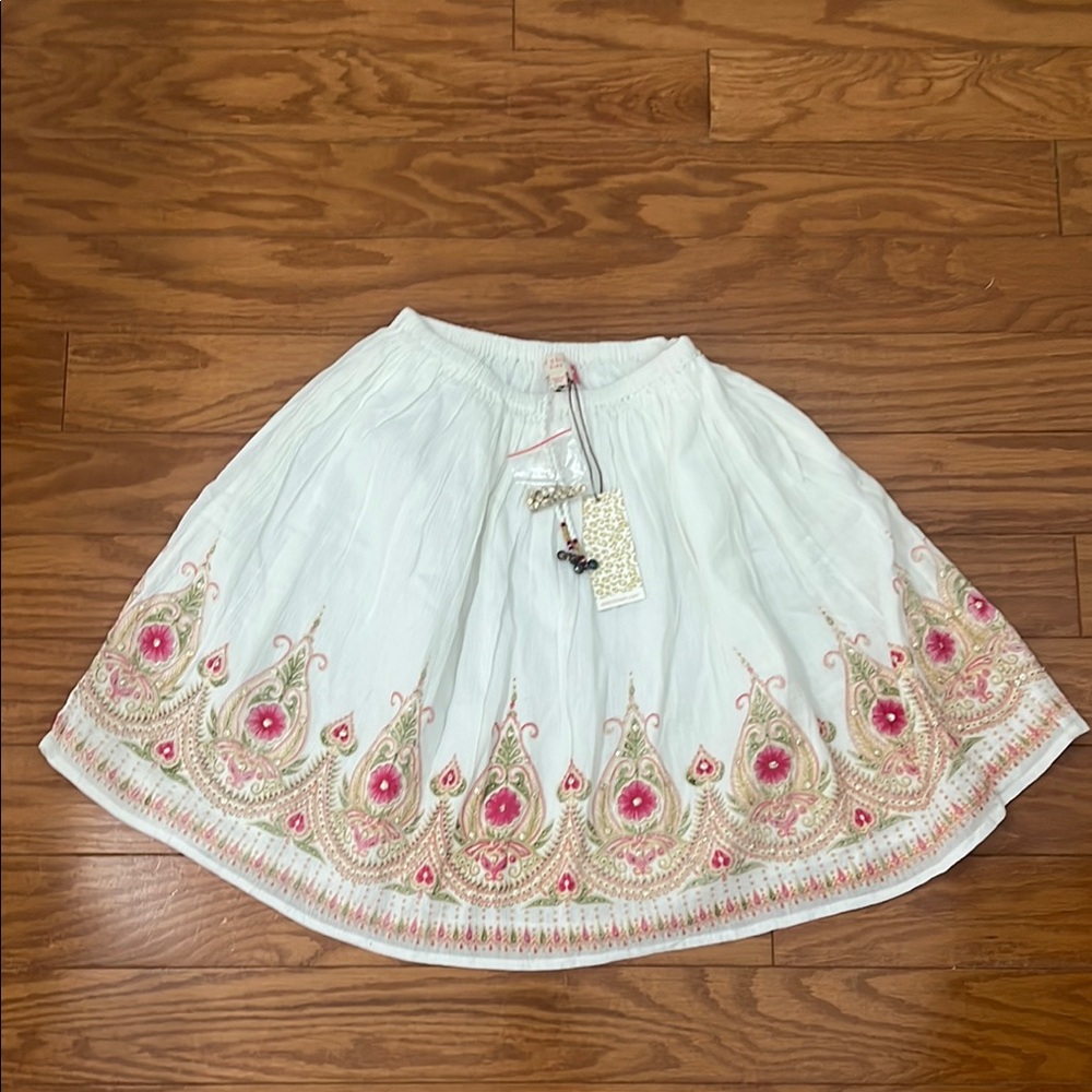 Pink Chicken White and Pink Embellished Skater Skirt